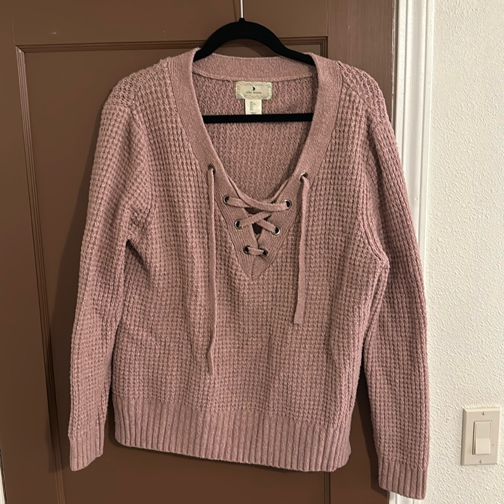 Pink, criss cross front sweater